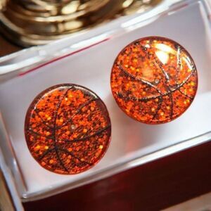 Basketball 🏀 Earrings Orange Glitter Acrylic Pierced Post Sport Mom Fan Jewelry